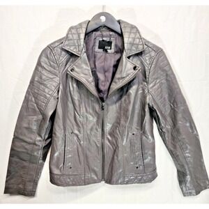 a.n.a.‎ A New Approach Jacket Women's Medium Faux Leather Gray Removable Hood